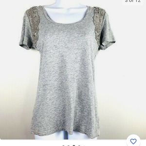 Ann Taylor Scoop Neck Beaded Tshirt Medium